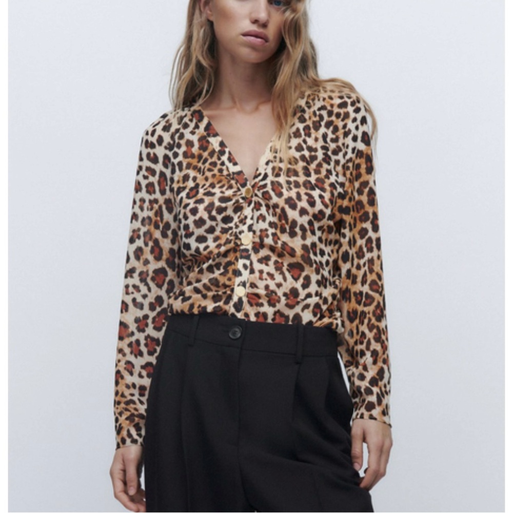 Zara | Leopard Print Button-Up Blouse NWT